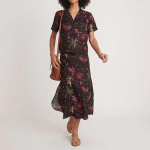 Marine Layer Ryan Midi Slip Skirt in Midnight Palms Size 4